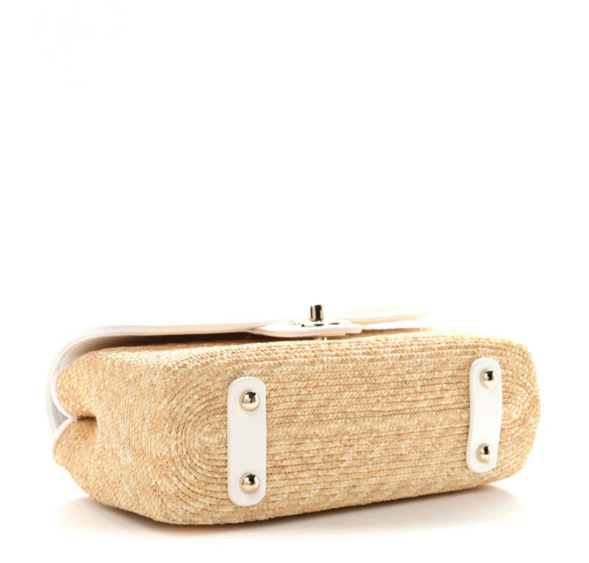 Raffia Lambskin Small Flap Bag Beige White