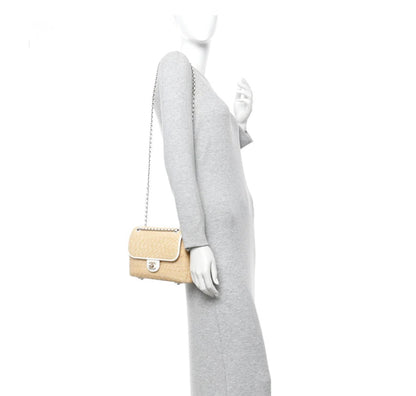 Raffia Lambskin Small Flap Bag Beige White